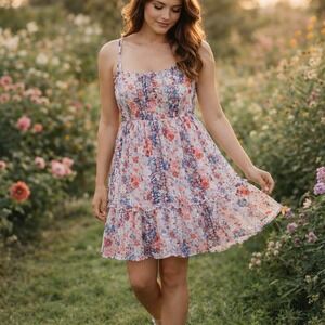 Sincerely Jules Floral Mini Dress Tiered Ruffle Boho Cottagecore S Coquette